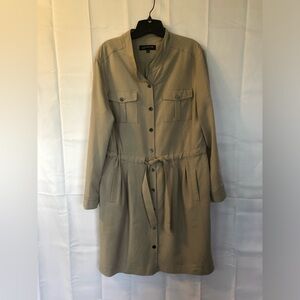 Jones New York Khaki Long Sleeve Utility Dress with Pockets - Size 14